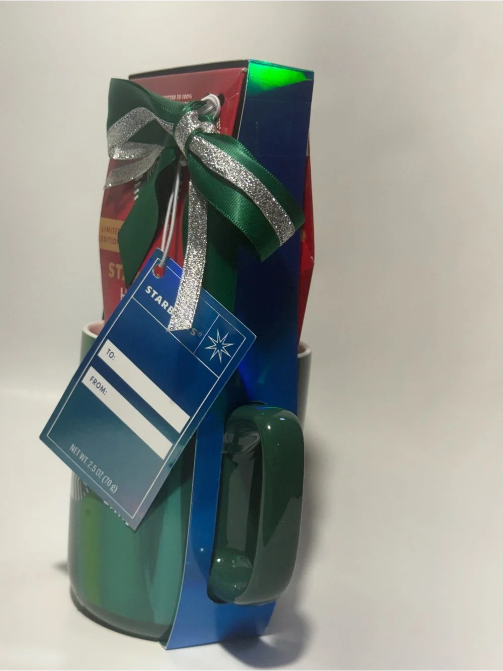 Starbucks Limited Edition Holiday Gift Set Green Ceramic Mug 15oz Coffee